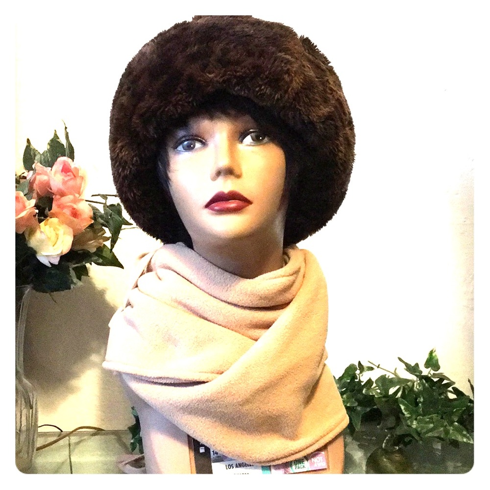 Animal Print Winter Hat and Tan Scarf Set